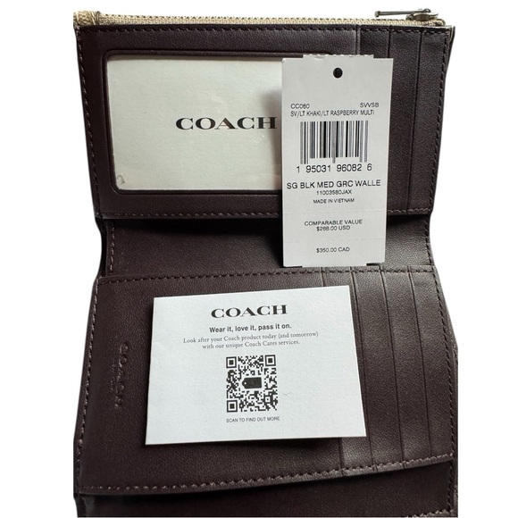 NWT COACH Medium Grace Signature Wallet, Raspberry/Khaki, Certified Authentic - Picture 5 of 15